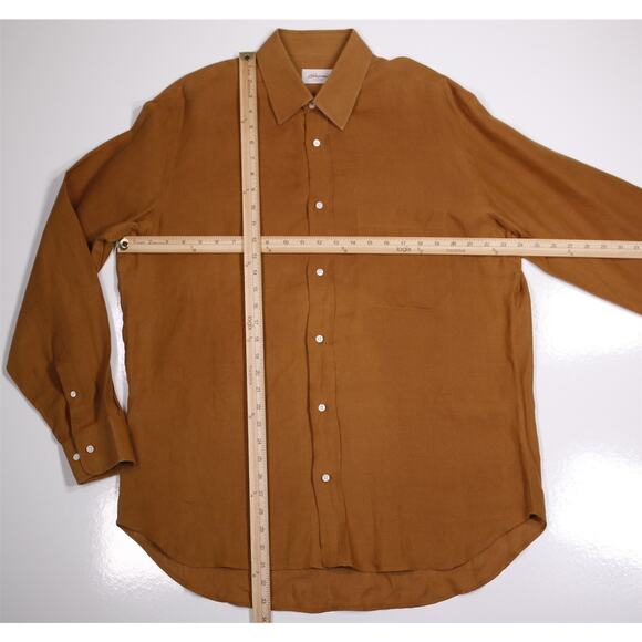 Brioni Golden Brown 100% Linen Button-Up Casual Shirt Men's Large - Picture 4 of 6